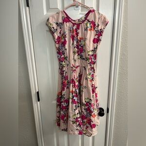 Lands End Kids Girls Dress Pink Floral Size 14  Short Sleeve
